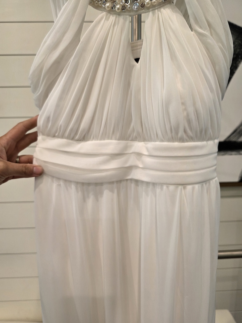 Ivory Beaded Halter Evening Gown - Picture 6 of 8